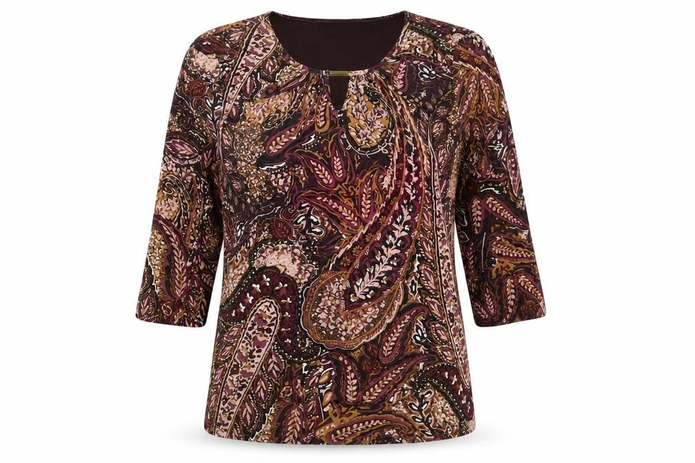 Classics Womens Multicoloured Paisley Viscose Basic Blouse Size 14 Round Neck
