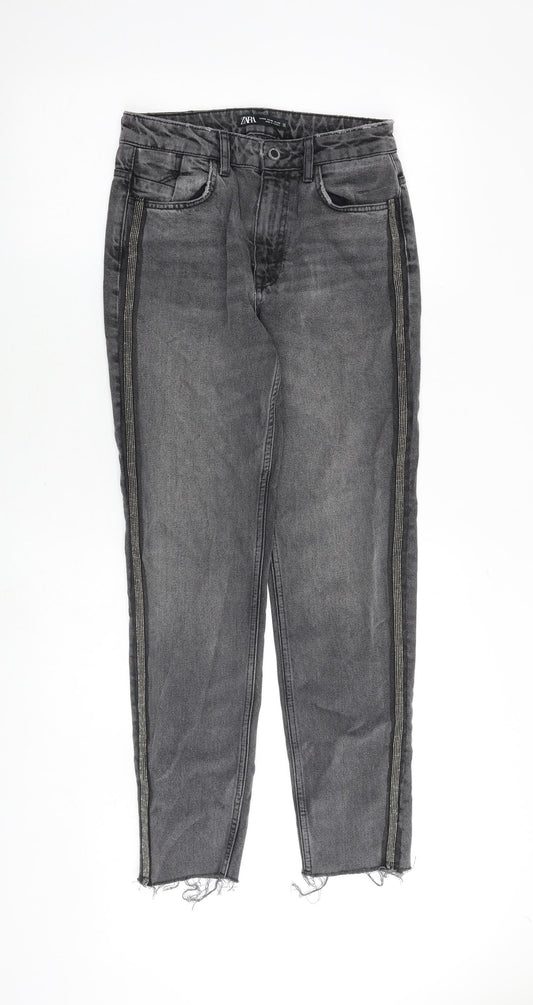 Zara Womens Grey Cotton Mom Jeans Size 6 Regular Zip