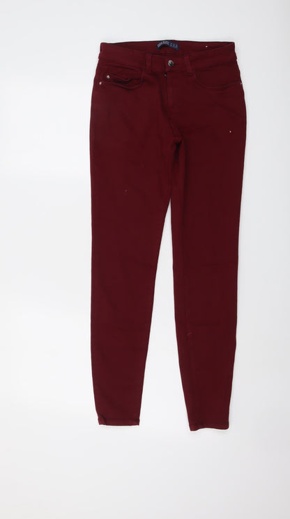 Zara Womens Red Cotton Skinny Jeans Size 4 L28 in Regular Button