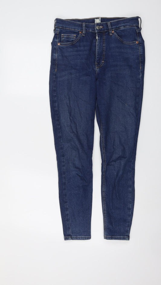 Topshop Womens Blue Cotton Skinny Jeans Size 28 in L26 in Regular Button