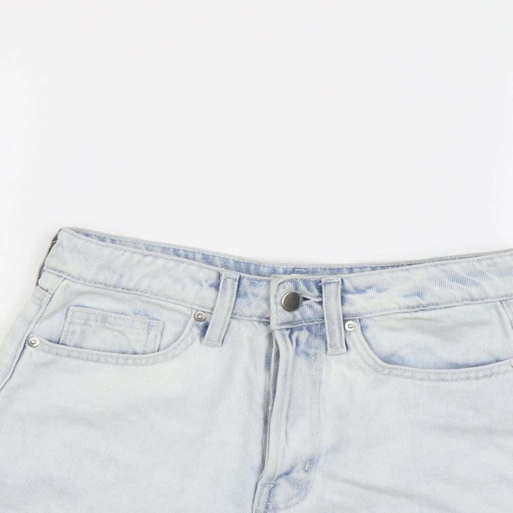 H&M Womens Blue Cotton Hot Pants Shorts Size 4 L3 in Regular Button