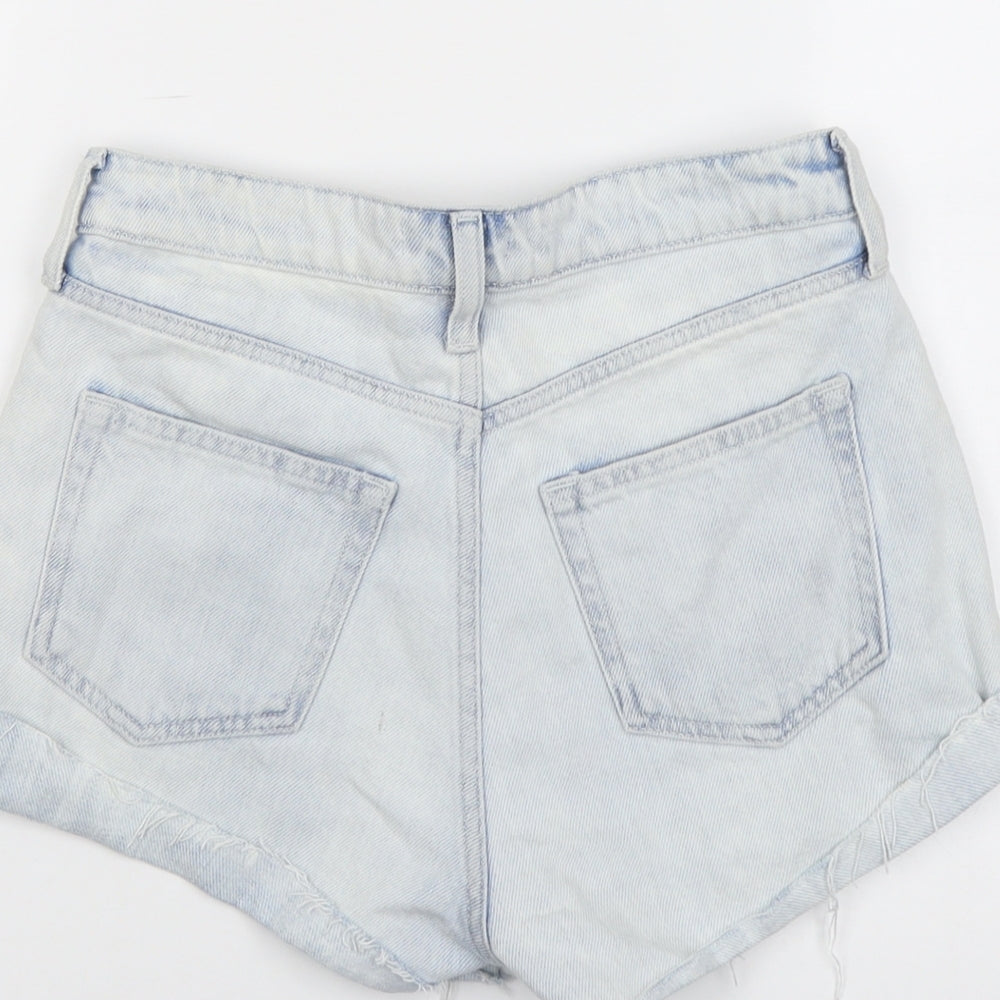 H&M Womens Blue Cotton Hot Pants Shorts Size 4 L3 in Regular Button