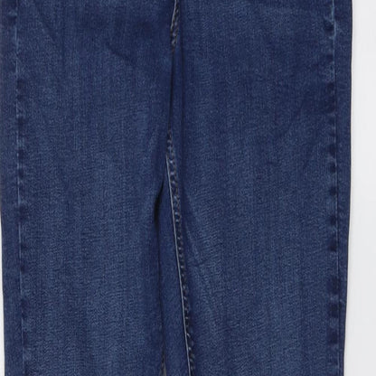 Topshop Womens Blue Cotton Skinny Jeans Size 30 in L30 in Regular Button - Distressed ankle detail