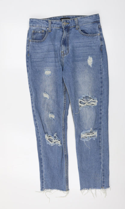 PRETTYLITTLETHING Womens Blue Cotton Straight Jeans Size 8 L24 in Regular Button
