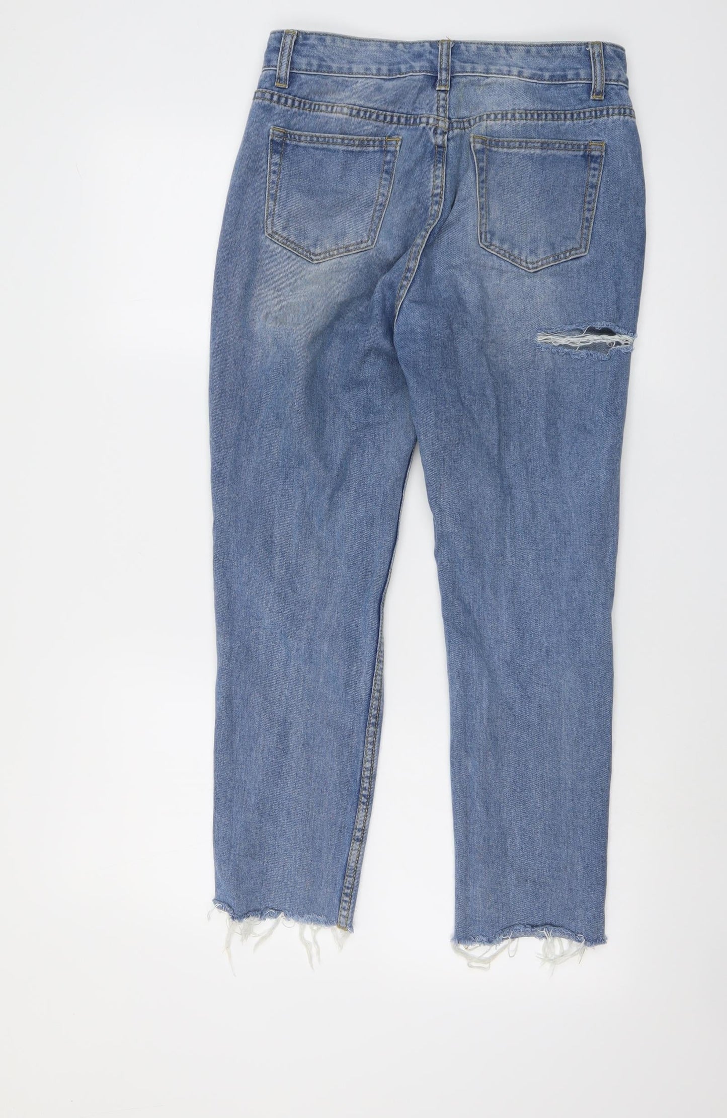 PRETTYLITTLETHING Womens Blue Cotton Straight Jeans Size 8 L24 in Regular Button