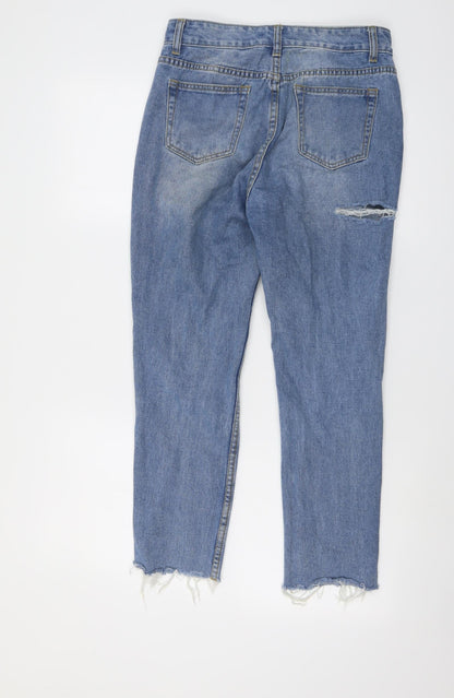 PRETTYLITTLETHING Womens Blue Cotton Straight Jeans Size 8 L24 in Regular Button