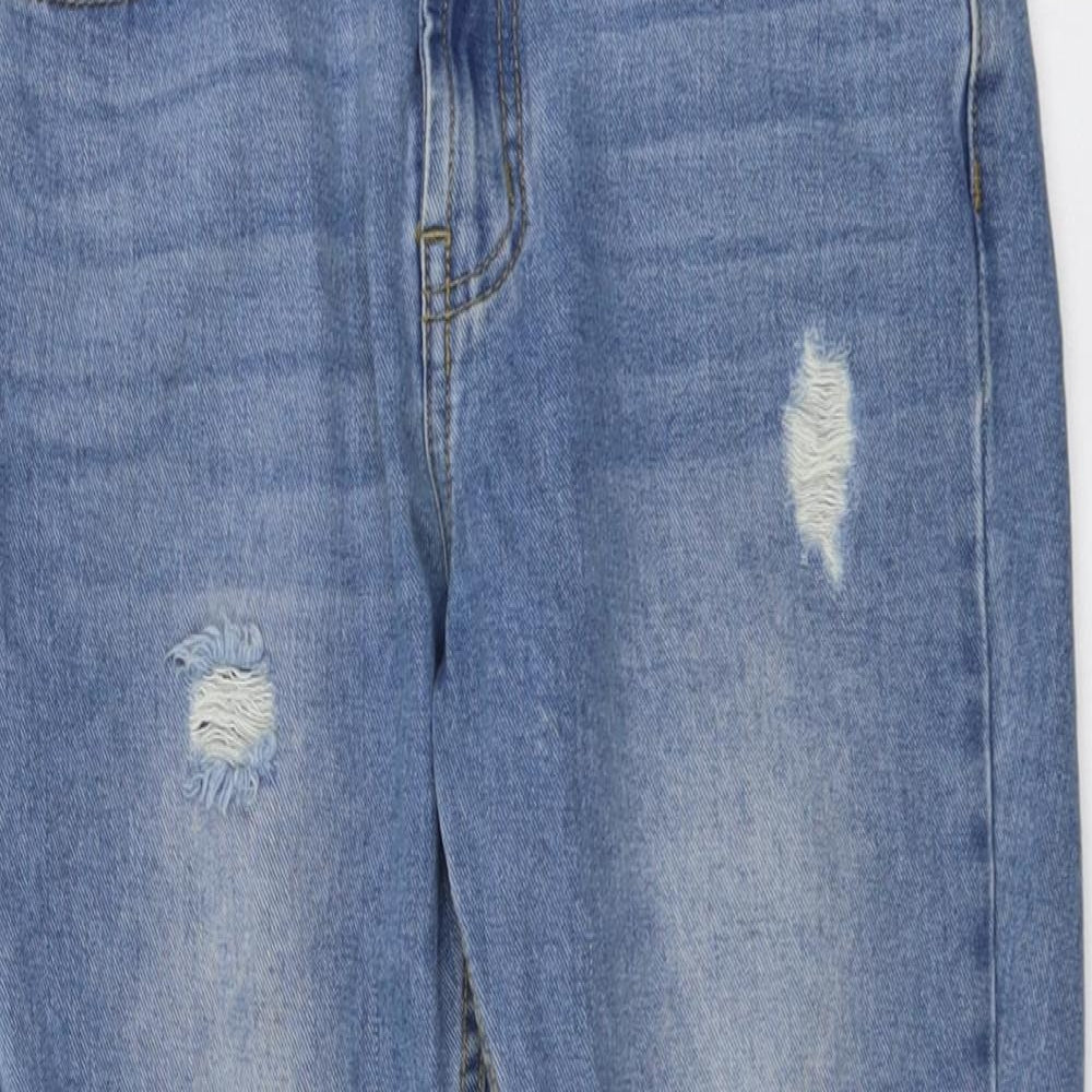 PRETTYLITTLETHING Womens Blue Cotton Straight Jeans Size 8 L24 in Regular Button