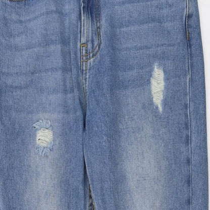 PRETTYLITTLETHING Womens Blue Cotton Straight Jeans Size 8 L24 in Regular Button