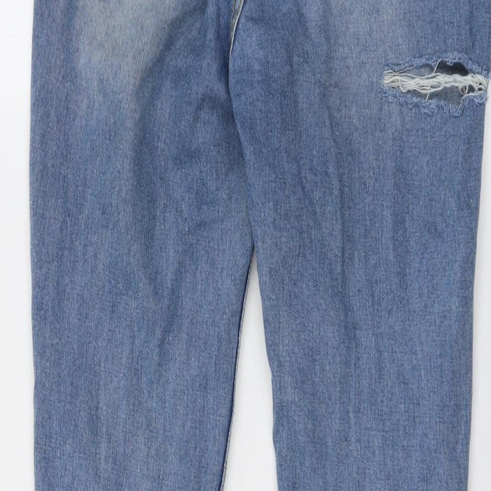 PRETTYLITTLETHING Womens Blue Cotton Straight Jeans Size 8 L24 in Regular Button