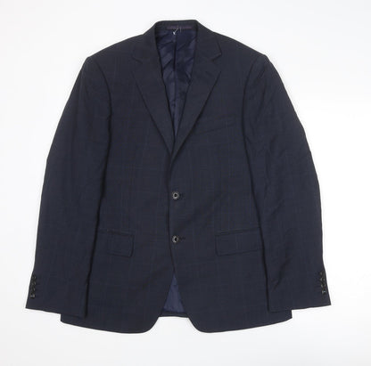 Marks and Spencer Mens Blue Check Wool Jacket Suit Jacket Size 40 Regular