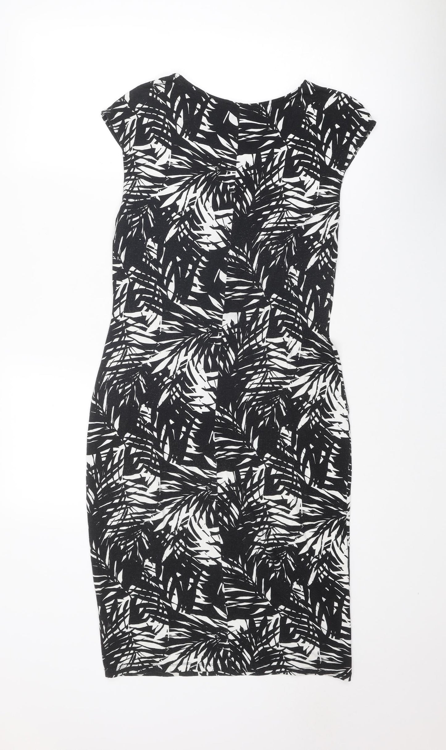 Oasis Womens Black Geometric Viscose Pencil Dress Size M Boat Neck Pullover