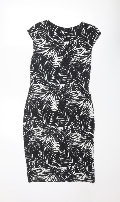 Oasis Womens Black Geometric Viscose Pencil Dress Size M Boat Neck Pullover