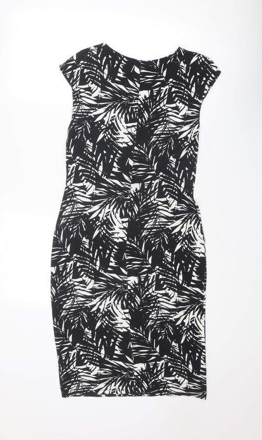 Oasis Womens Black Geometric Viscose Pencil Dress Size M Boat Neck Pullover