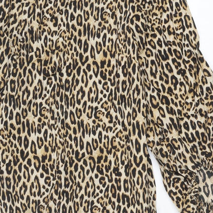 H&M Womens Brown Animal Print Viscose Sheath Size XS Round Neck Button - Leopard Print