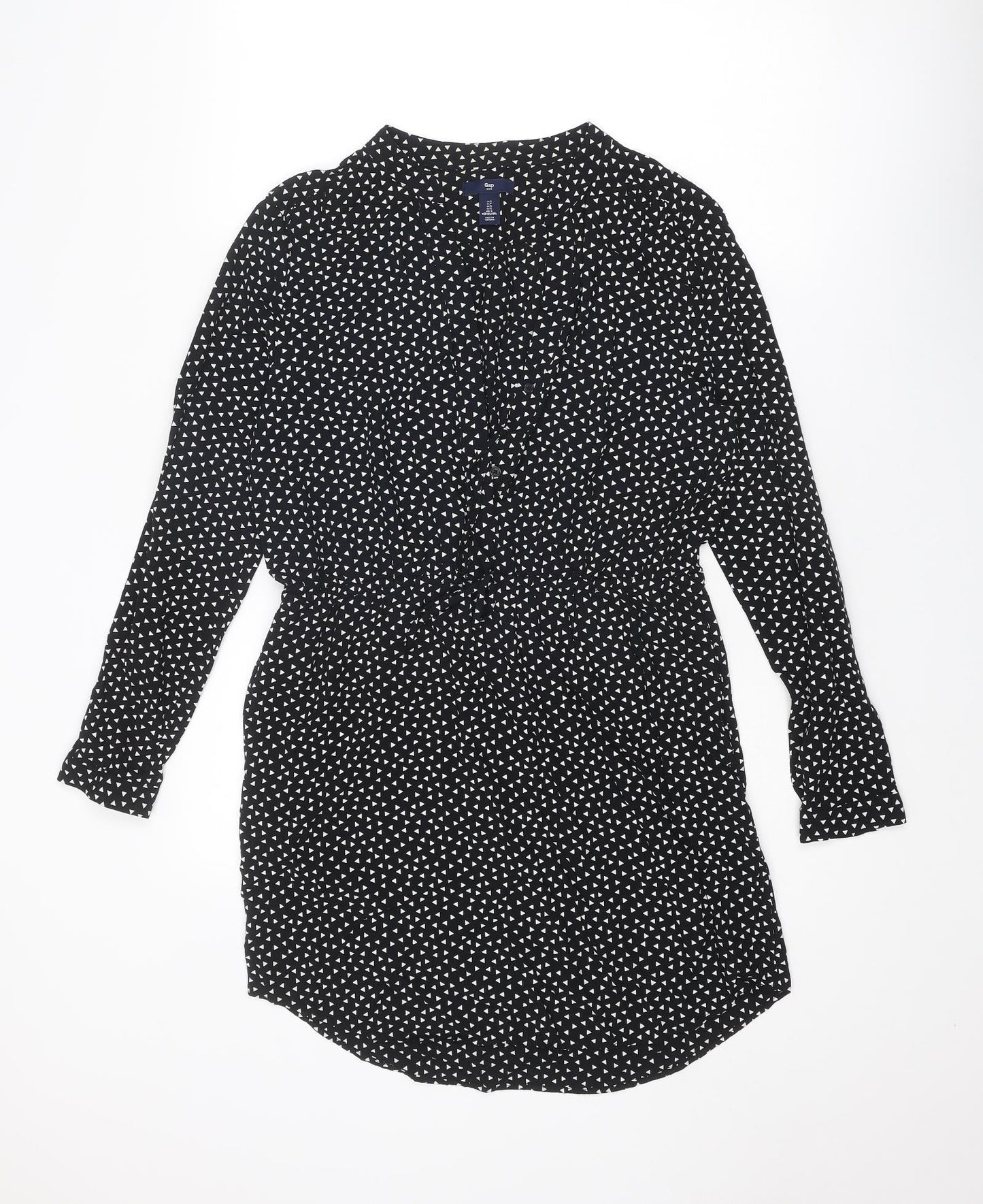 Gap Womens Black Geometric Viscose Mini Size S V-Neck Button