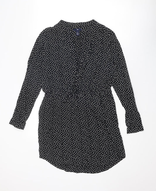 Gap Womens Black Geometric Viscose Mini Size S V-Neck Button