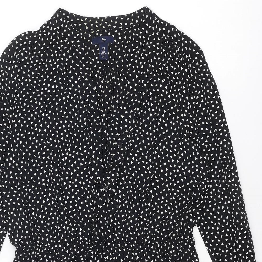 Gap Womens Black Geometric Viscose Mini Size S V-Neck Button