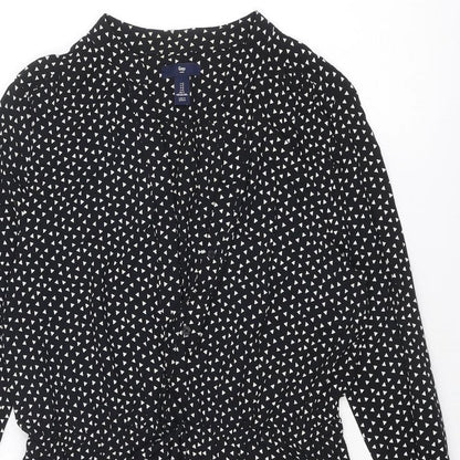 Gap Womens Black Geometric Viscose Mini Size S V-Neck Button