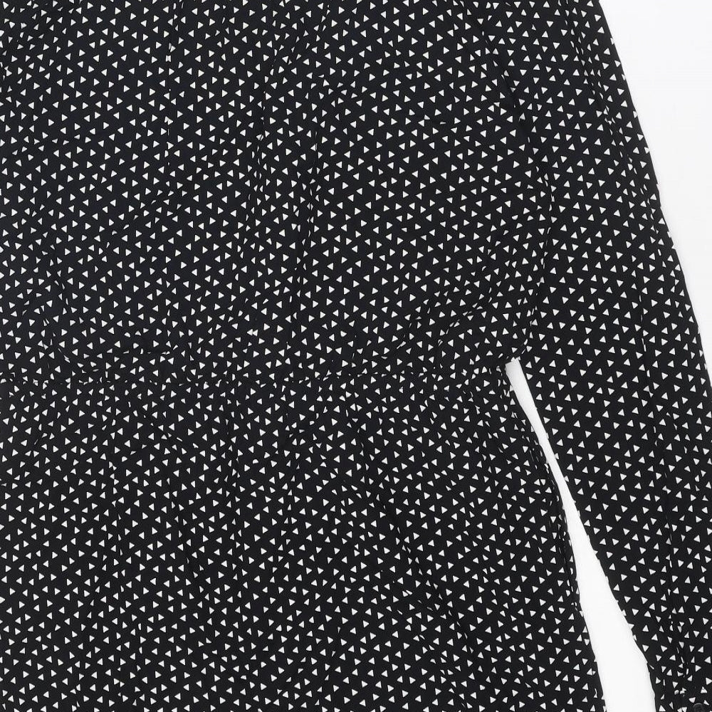Gap Womens Black Geometric Viscose Mini Size S V-Neck Button