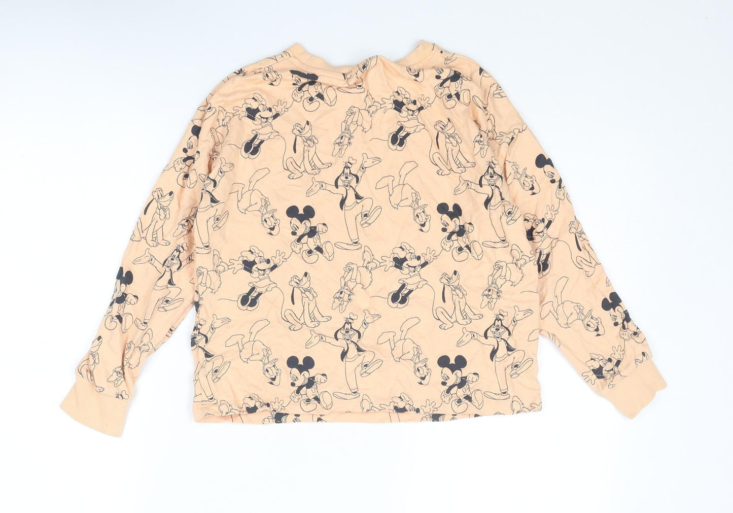 Disney Girls Beige Geometric Cotton Pullover Sweatshirt Size 10 Years Pullover - Mickey and Friends