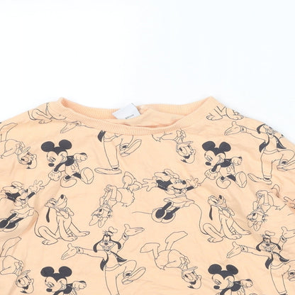Disney Girls Beige Geometric Cotton Pullover Sweatshirt Size 10 Years Pullover - Mickey and Friends