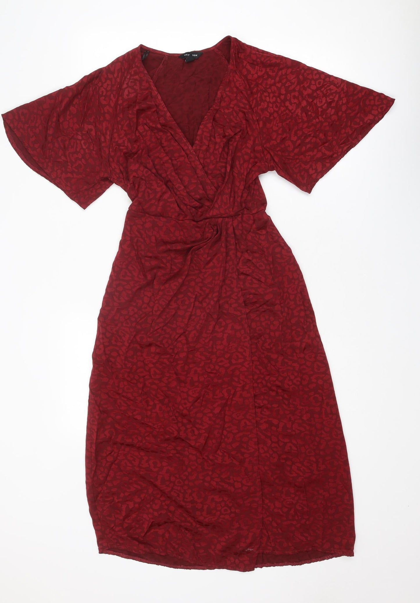 New Look Womens Red Animal Print Viscose A-Line Size 6 V-Neck Pullover - Leopard Print