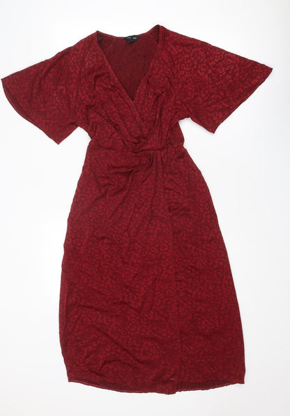 New Look Womens Red Animal Print Viscose A-Line Size 6 V-Neck Pullover - Leopard Print