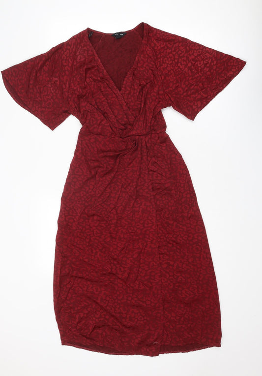 New Look Womens Red Animal Print Viscose A-Line Size 6 V-Neck Pullover - Leopard Print