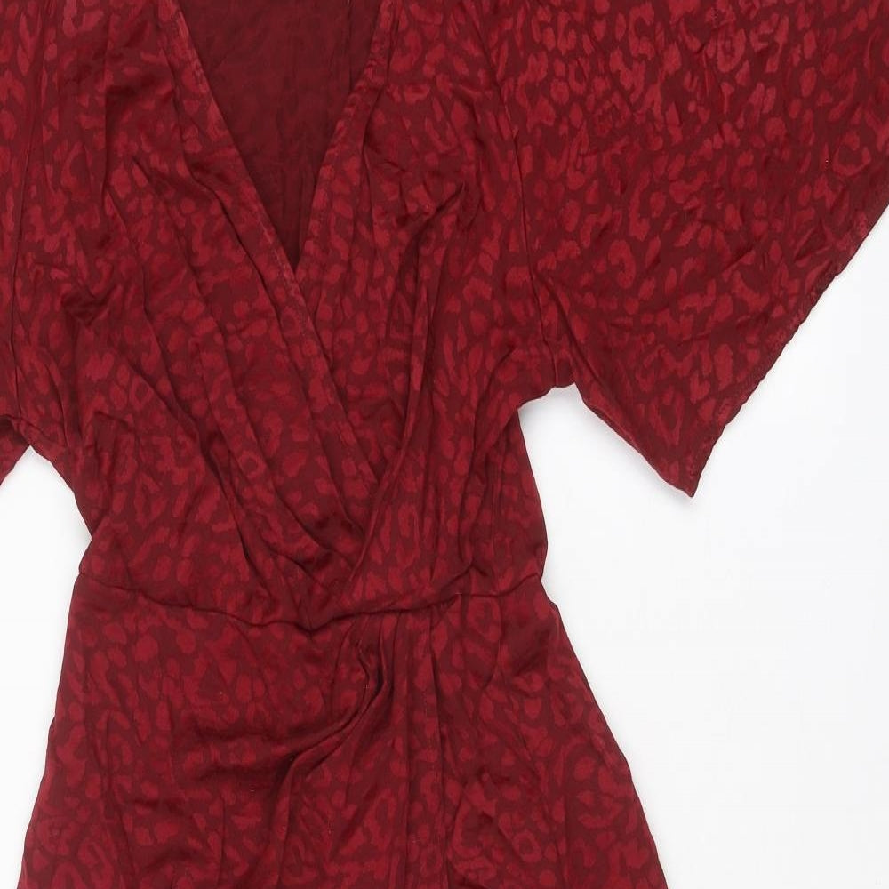 New Look Womens Red Animal Print Viscose A-Line Size 6 V-Neck Pullover - Leopard Print
