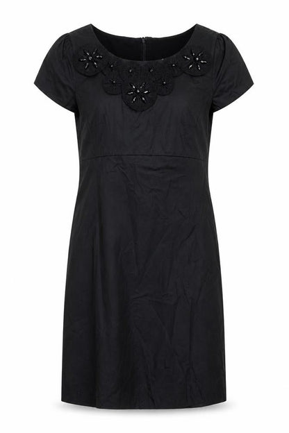 Oasis Womens Black Cotton Shift Size 10 Boat Neck Zip - Embellished