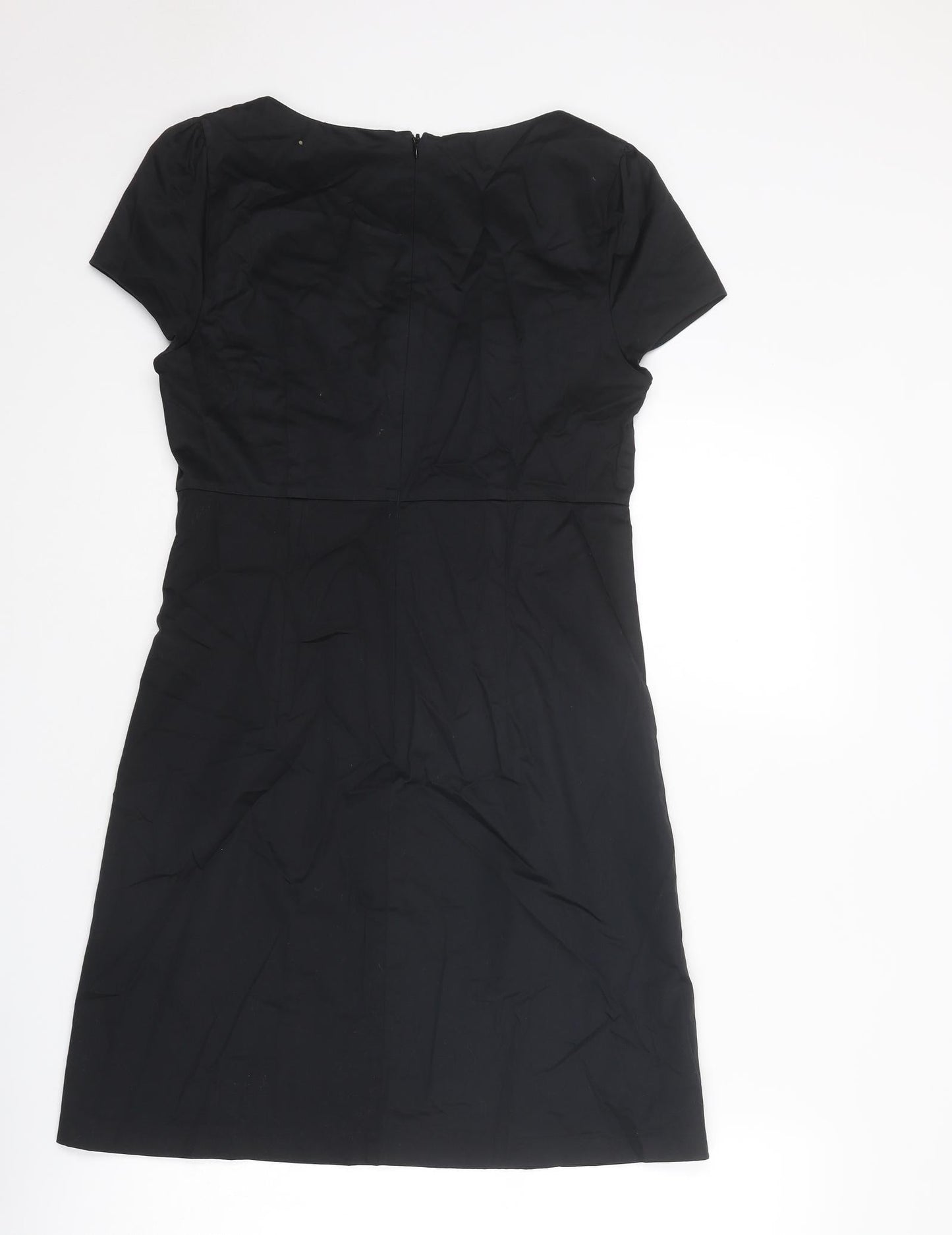 Oasis Womens Black Cotton Shift Size 10 Boat Neck Zip - Embellished