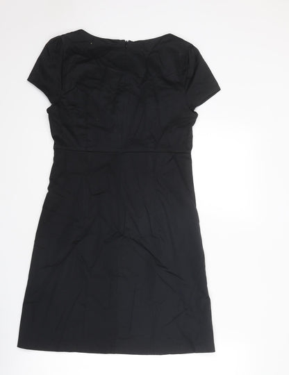 Oasis Womens Black Cotton Shift Size 10 Boat Neck Zip - Embellished