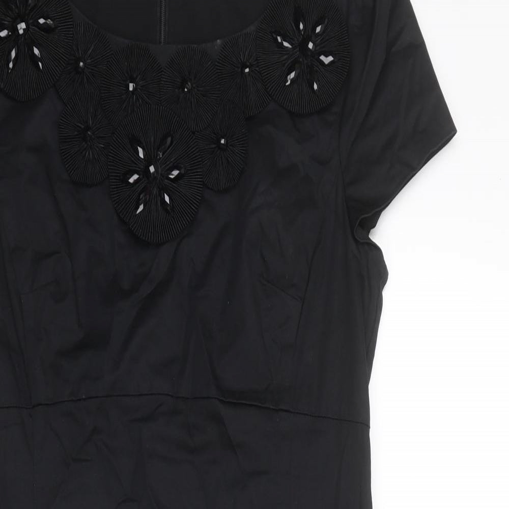 Oasis Womens Black Cotton Shift Size 10 Boat Neck Zip - Embellished