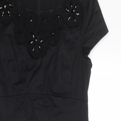 Oasis Womens Black Cotton Shift Size 10 Boat Neck Zip - Embellished