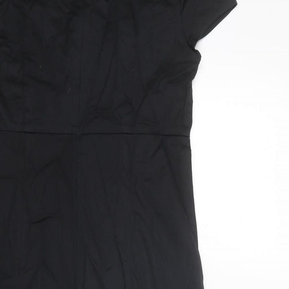 Oasis Womens Black Cotton Shift Size 10 Boat Neck Zip - Embellished