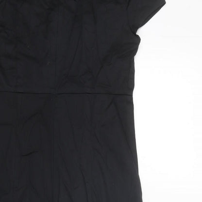 Oasis Womens Black Cotton Shift Size 10 Boat Neck Zip - Embellished