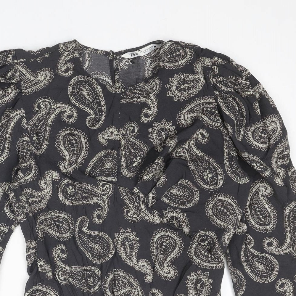 Womens UK Size S Zara Grey Basic Blouse