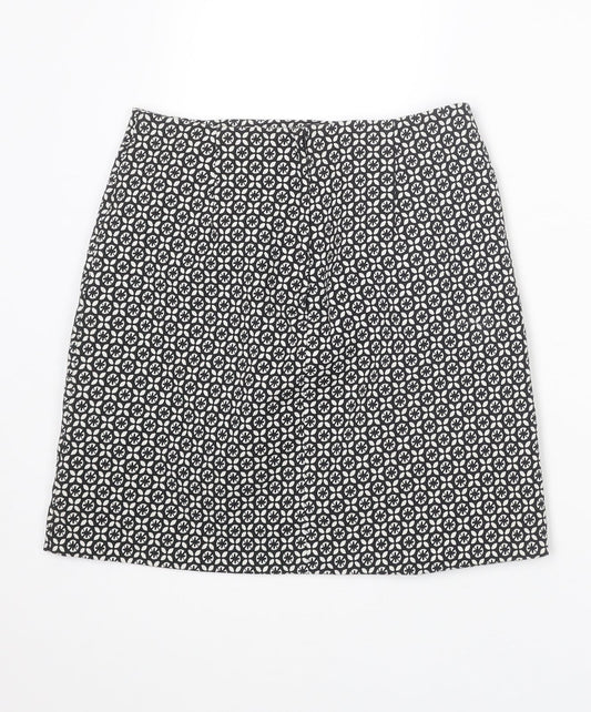 New Look Womens Black Geometric Cotton A-Line Skirt Size 6 Zip