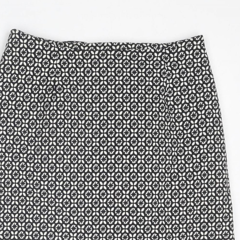 New Look Womens Black Geometric Cotton A-Line Skirt Size 6 Zip