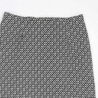 New Look Womens Black Geometric Cotton A-Line Skirt Size 6 Zip