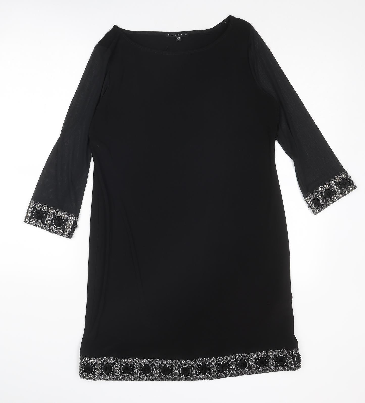 Tiana B Womens Black Polyester Sheath Size 8 Boat Neck Pullover - Embellished