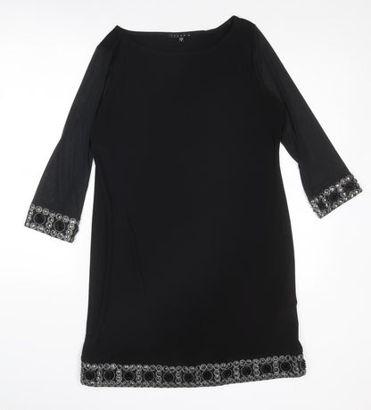 Tiana B Womens Black Polyester Sheath Size 8 Boat Neck Pullover - Embellished