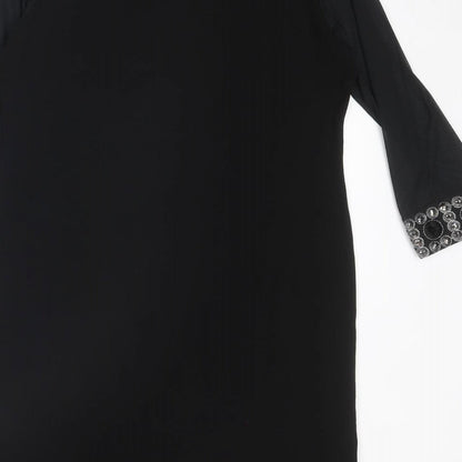 Tiana B Womens Black Polyester Sheath Size 8 Boat Neck Pullover - Embellished