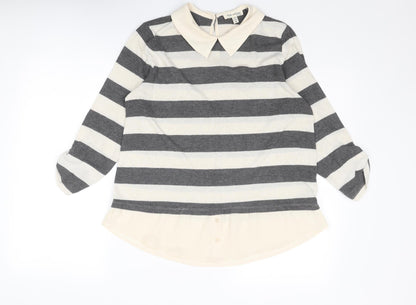 Faith & Joy Womens Ivory Collared Striped Polyester Pullover Jumper Size M
