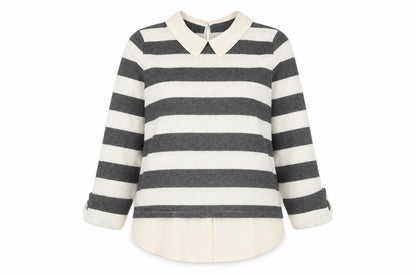 Faith & Joy Womens Ivory Collared Striped Polyester Pullover Jumper Size M