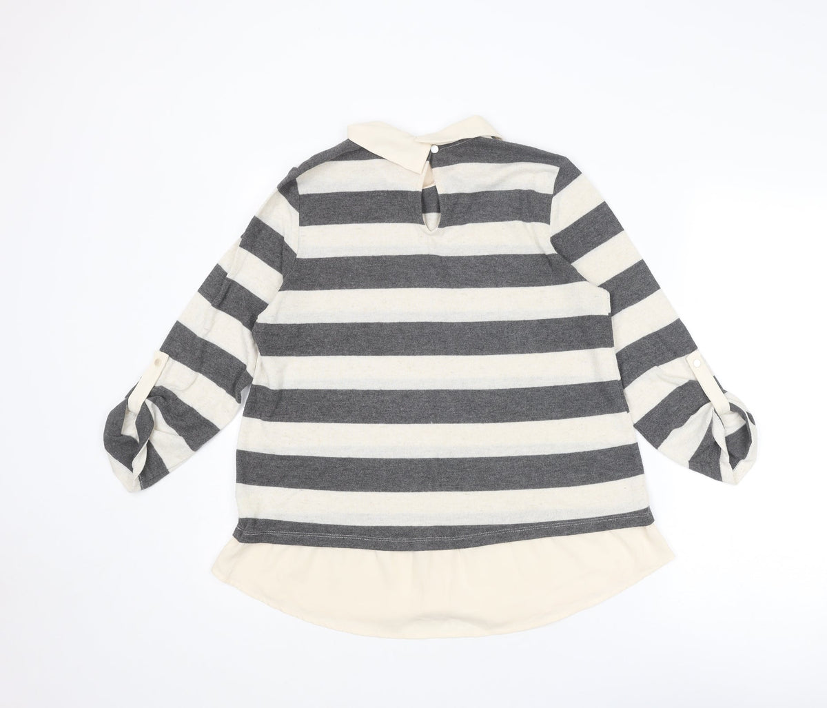 Faith & Joy Womens Ivory Collared Striped Polyester Pullover Jumper Size M