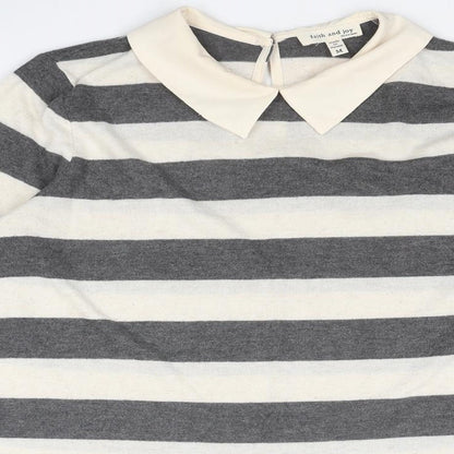 Faith & Joy Womens Ivory Collared Striped Polyester Pullover Jumper Size M