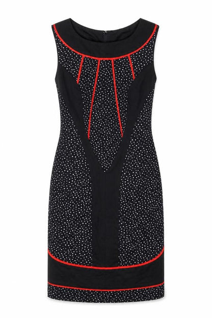 BNY Womens Black Geometric Polyester Shift Size 10 Round Neck Zip