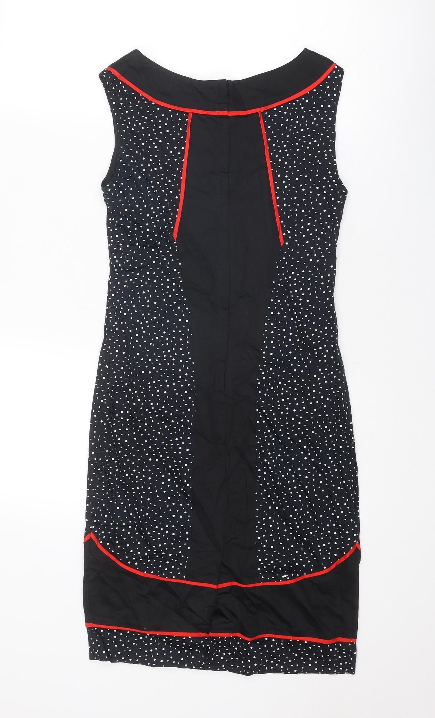 BNY Womens Black Geometric Polyester Shift Size 10 Round Neck Zip