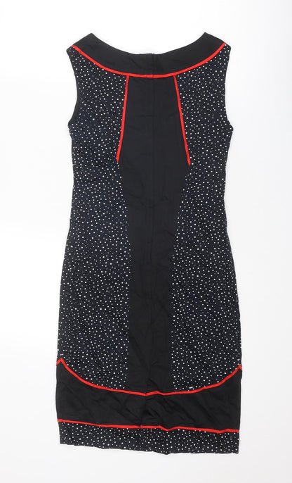 BNY Womens Black Geometric Polyester Shift Size 10 Round Neck Zip